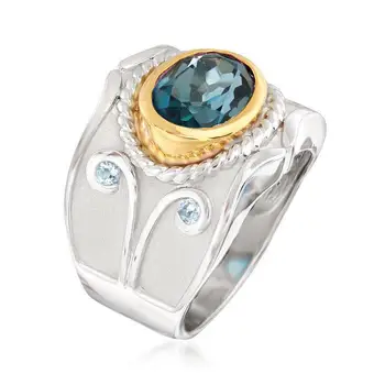 Kūrybos Dvi Tonas Gėlių Modelis Inkrustacijos Mėlyna Kristalų Cirkonis Žiedai Moterims Išskirtinį Vestuvinių Žiedų Mados Juvelyrika
