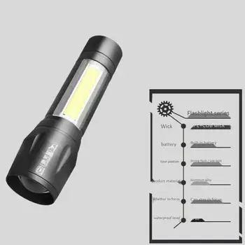 LED Nešiojamų T6 COB Vandeniui USB Įkraunamas Žibintuvėlis Energijos vartojimo Efektyvumo Aukšto Ryškumo Šviesos Kempingas Dviračių Žygiai Lempos