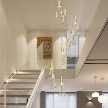 LED Šviestuvo Modernus Aukso / Juoda Tekinimo Laiptai Ilgas Pakabukas Lempa, vienalaikio Dvipusio ryšio Pastatas Vila 