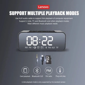 Lenovo L022 Bluetooth 5.0 garsiakalbius, Bevielio ryšio, žemų dažnių garsiakalbis, Bass, LED, Žadintuvas, Laikrodis, TF Kortele, FM, AM, Built-in Mic,AUX speake