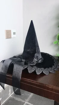 Lolita Ragana Skrybėlę Gotikos Magiškas Helovinas Kostiumų Priedai Rekvizitai Senovinių Nėrinių Didelis Lankas Maskuotis Šalis Pasiekė Bžūp Wizard hat