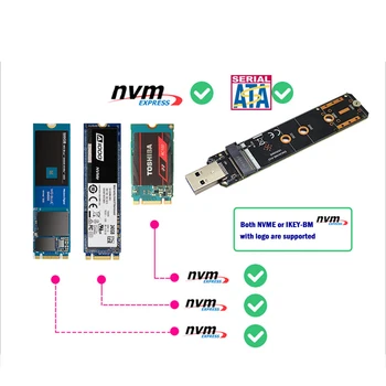 M. 2 USB 3.1 Dual Protokolo SSD Adapteris M. 2 NVME PCIe NGFF SATA M2 SSD Atveju 2230 2242 2260 2280 NVME/SATA M. 2 SSD