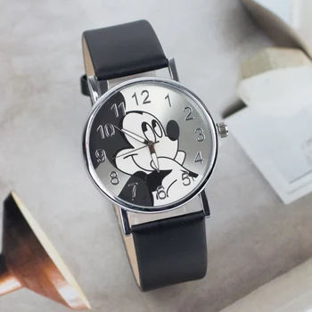 Mados Mickey Moterų Laikrodžiai Odinis Dirželis Kvarcas Mergaičių Žiūrėti Ponios Riešo Studentų Laikrodis Dovana Relogio Feminino zegarek damski