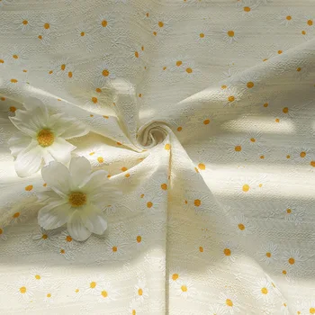 Mados Minkšto Smėlio Daisy Gėlių Spausdinti Žakardinės Medvilnės Audinio Suknelė Vaikų Drabužių Audinio, metrais