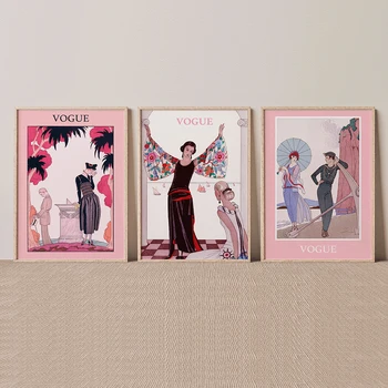 Mados Plakatų Spausdinimo Derliaus Prancūzijos Sienos Meno Padengti Žurnalas Drobės Tapybos Nuotraukas Rožinė Moteris Namų Puošybai Mergaičių Kambarys