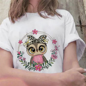 Mados Tendencija Nauja, T-shirt Mielas Pelėda Grafinis Atspausdintas Moterų marškinėliai Atsitiktinis Harajuku Įgulos Kaklo Ponios Marškinėlius