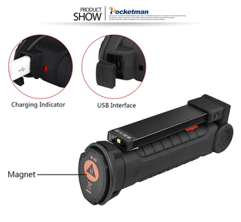 Magnetinės Uodegos Darbą Šviesos COB LED Darbo Lempa Nešiojama USB Įkraunamas Žibintuvėlis Remonto Šviesos su pakabinimo Kablys, 5 Režimai Fakelas