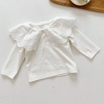 Mielas Princesė Stiliaus Nėrinių Susiuvimo ilgomis Rankovėmis Medvilniniai marškinėliai Kūdikiams, Kūdikių Mergaičių marškinėliai Bamblys Baby Girl Megztinis