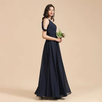 MisShow BM3006, Pagaminti pagal Užsakymą, tamsiai Tamsiai Mėlyna Bridesmaid Dresses Ilgai 2021 Šifono Vieną Petį Aukštos Kokybės Vestuvių Vakaro Suknelė