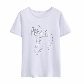 Moteris Kūrybos Linijos Baltos T Vasaros Paprastas, Abstraktus Marškinėlius korėjos Skuggans Meno marškinėliai Moterims Streetwear Grafinis Marškinėliai