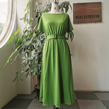 Moterys Vasarą Paprasta Suknelė Japonija Stiliaus Ilgos Suknelės Vientisos Spalvos Kišenės Diržo Maxi Vestidos Negabaritinių Rūbeliai Prarasti Atsitiktinis Biuras