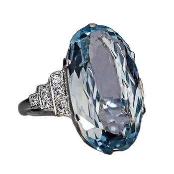 Moterų Dangus Mėlynas Vestuvinį Žiedą, Negabaritinių Ovalo Formos Akmens Šalies Moterų Crystal Žiedą, Prabangūs Papuošalai Geriausia Dovana