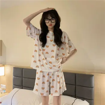 Moterų Drabužių Rinkiniai Vasaros Plius Dydis Pižama Paauglių Mergaičių Sleepwear Lokys Spausdinti Pižamos Korėjos Stiliaus Pijamas Namų Drabužių Homewear