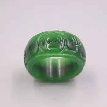 Moterų Kinijos Tamsiai Žalias Žadeitas Jade Žiedas Moteris Vyras Moteris Juostos Iškirpti Monetos Šildymo Jade 11.5 mm, Žiedo Dydį JAV 9.75