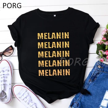 Moterų Marškinėlius Melanino Tee Afro Moteris African American T-shirt Melanino Poppin Istorija Mėnesį Minkštas Harajuku Viršūnės Juodos spalvos Marškinėlius, O-Kaklo