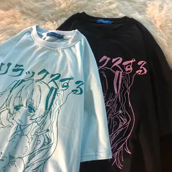 Moterų Punk T-Laisvi marškinėliai trumpomis Rankovėmis korėjos Stiliaus Japonų Harajuku Marškinėliai Studentų Anime Spausdinimo 2021