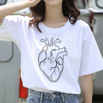 Moterų Sveiką Širdį Mados Juokinga, Print T-marškinėliai trumpomis Rankovėmis Vasarą Lady Viršūnės T-Shirt Marškinėliai Moteriški Drabužiai Tees Moterų Marškinėliai