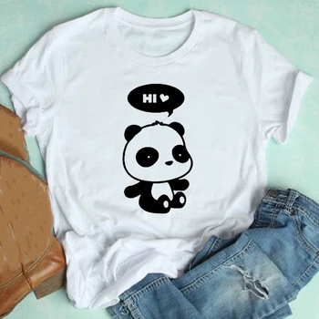 Moterų trumpomis Rankovėmis Animacinių filmų Panda Veido Spausdinimo Mielas Kawaii Panda 90s Drabužius Spausdinti Marškinėlius Moterų Tee Viršuje Grafinis T-shirt