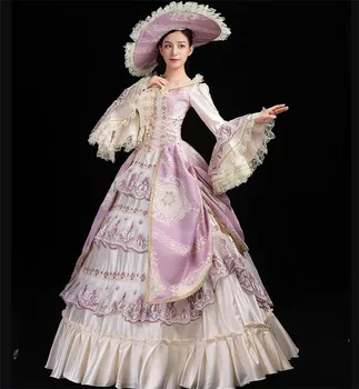 Moterų Viduramžių Karaliaus Rokoko ir Baroko Stiliaus Kostiumas Deluxe Nėrinių Apdaila Kamuolys Suknelė Viktorijos Suknelė su Skrybėle Individualų