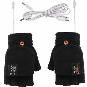 Moterų, Vyrų Žiemos dvipusis Elektros Šildymo Pusės Pirštų Pirštinės USB moliusko geldele Megzti Dviračių Pirštinės Anti-freeze Darbe