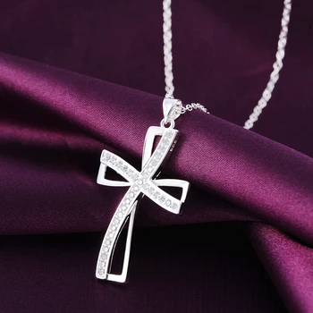 Naujas 925 Sterling Silver 18 cm AAA Cirkonis Elegantiškas kryžiaus Karoliai pakabukas Moterų Mados Papuošalai Kalėdų Dovanos