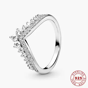 Naujas 925 Sterlingas Sidabro Moterų Žiedai Putojantis Ašaros Princess Tiara Karūna Vestuvės Vestuvinis Pareiškimą Papuošalai