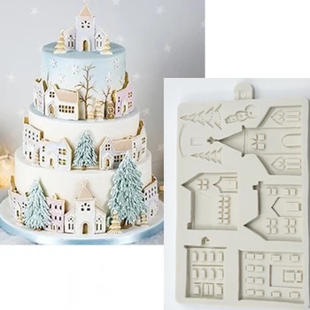 Naujas Atvykimo 3D Kalėdų Namas Silikono Formos Minkštas Tortas Dekoravimo Priemonės Šokolado Gipso Sugarcraft Kepimo Formų