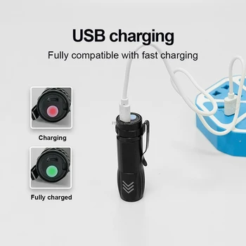 NAUJAS Mini Pocket led Žibintuvėlis usb USB Įkrovimo Nešiojamas žibintuvėlis Keychain Žibinto Lempa, Žygiai flash šviesos Kempingas Šviesos
