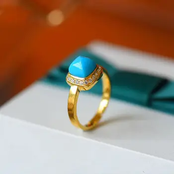 Originalus dizainerio amatų Turkis Diamond aikštėje geometrinis atidarymo žiedas Kinijos retro stiliaus išskirtinį žavesį moterų prekės papuošalai