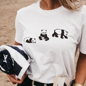 Panda Print Derliaus Mielas Balti Marškinėliai Medvilnės Vasaros Atsitiktinis Grafika Tees moteriški marškinėliai Estetinės Tumblr Marškinėliai Grunge Viršūnės