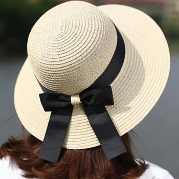 Paprasta Vasaros Plokščias Saulės, Skrybėlės Moterims Chapeau Feminino Šiaudų Skrybėlę Panama Stiliaus Cappelli Pusėje Su Laivapriekio Paplūdimio Kibirą Bžūp Mergina Topee