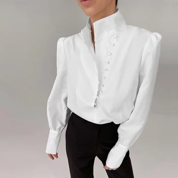 Paryžiaus Mergina Elegantiškas Golfo Palaidinė Ilgomis Rankovėmis Balti Marškiniai 