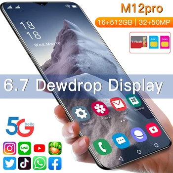 Pasaulio Xiao M12 Pro 6.7 Colių 5G TEGUL Android11 Mobiliojo Telefono 6800mAh 16 GB+512 GB MTK-6889 Smartphonach 10-Core Dual SIM mobiliųjų telefonų