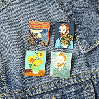 Pasaulyje Žinomų Tapybos Modelis Sagė High-end Emalio Mona Lisa Van Gogh Aliejaus Tapybai Sagė Ženklelis Marškinėliai Atlapas Pin Sagtis Papuošalai