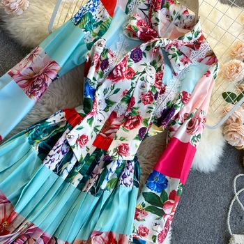 Pavasario Elegantiškas Nėrinių Boho Ilgomis Rankovėmis Embridery Rudenį 2021 M. Derliaus Suknelės Moterims Aukšto Juosmens Šalies Prabanga-Line Midi Suknelė Lankas