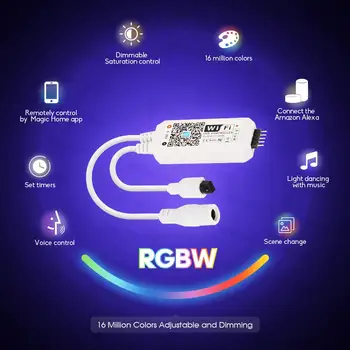 Pažangaus Belaidžio ryšio RGBW LED WiFi Valdytojas LED Šviesos Juostelės Suderinama su Alexa 