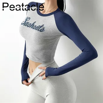 Peatacle Sporto marškinėliai Moterų Quick Dry Sporto Viršūnės Raidžių Veikia Jogos Drabužių Sexy