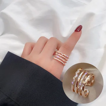 Pietų Korėja interneto įžymybė žiedas moterų dizaino prasme multi-layer šaltas vėjas asmenybės advanced jausmą, atviras žiedas