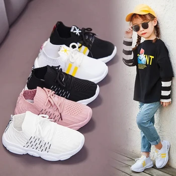 Pleištai sportiniai megztiniai, batai vaikams, suvarstomi ne atsitiktinis sportbačiai kūdikių rožinė balta juoda tenisas