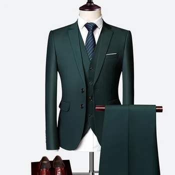 Prabangus 3 gabalas vyriški vestuvių kostiumą mados vyriški slim vientisos spalvos, verslo biuro kostiumas rinkiniai didelio dydžio vyrai Švarkas+ kelnės + liemenė