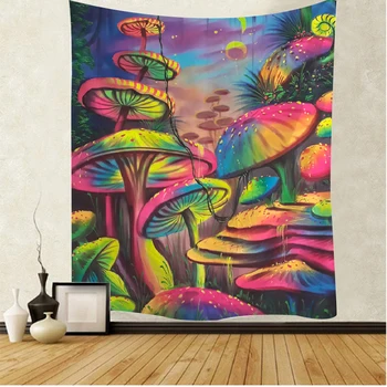 Rojus / Wonderland / Stebuklų, psychedelic Gobelenas Sienos Kabo Rožinė grybų namas Boho namų dekoro miegamojo sienos kabo ta