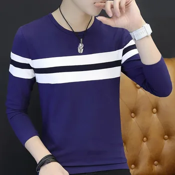 Rudenį 2019 Naujas Long Sleeve T-shirt Medvilnės korėjos Vyrų Viršų