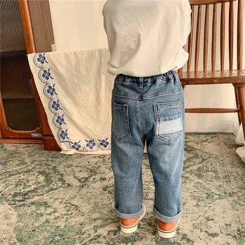 Rudenį 2021 unisex vaikai elastinga ripped jeans korėjos stiliaus berniukų ir mergaičių prarasti tiesiai džinsinio audinio kelnės