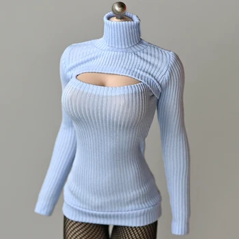 Sandėlyje 1/6 Moterų veiklos paveikslas atidaryti krūtinės megztinis ilgomis rankovėmis megzti aukštos kaklo atvira krūtine megztinis 12inches lėlės