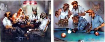 Sienų Dekoras Nuotrauką Šunys Žaidžia Baseinas Dan Ir Šunys Žaisti Pokerio Korteles Dviejų Nustatyti, Juokingi Gyvūnų Menas Spausdinti Plakato