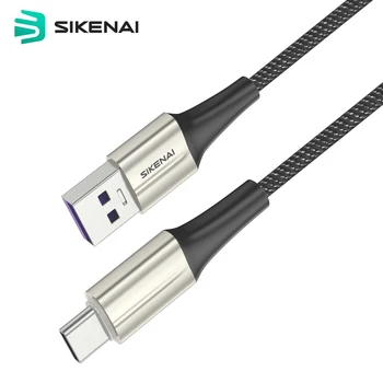 Sikenai 5A Smart Duomenų Kabelis USB C Tipo Nailono Tinklelio Greito Įkrovimo kabelis Su LED Kvėpavimas Šviesa