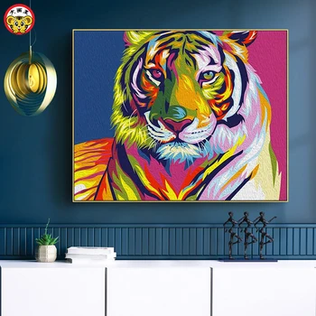 Skaitmeninės tapybos meno tapybos skaitmeninis aliejaus tapybai tiger cat liūtas spalva, abstraktus, 