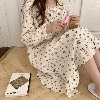 Sleepwear Pavasario Dress Foloral Saldus Prarasti Moterų 2021 Prašmatnus Patogus Korėjos Medvilnės Mados Pižama Nightdress