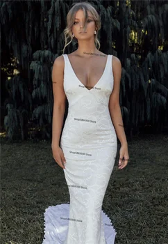 Spageti Paplūdimys, Mermaid Vestuvių Suknelės 2021 Backless Visiškai Nėrinių Šalies Bohemijos Vestuvinės Suknelės Dėvėti Mantiją De Mariee