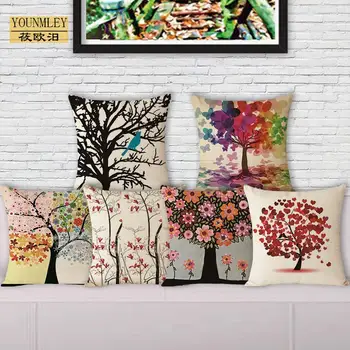 Spalvingi augalai, gyvybės medžiai spausdinti pagalvėlių sofos sėdynės atlošo pagalvėlės namų dekoratyvinės pagalvės 45x45cm